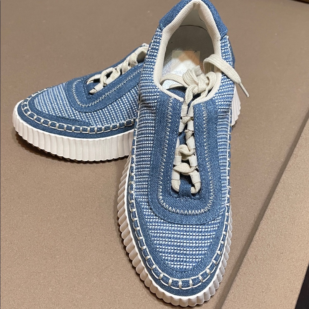 DOLCE VITA Dolen Platform Lace-Up Blue Denim Sneakers  Shoes Women's Size 8.5
